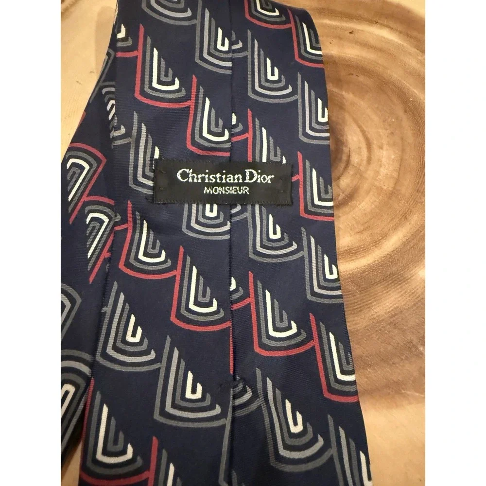 Christina Dior Neck Tie Mens Blue Red Grey  Geometric‎ Tie Vintage USA